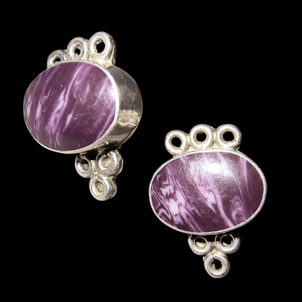Taxco Mexico Purple Agate & Sterling Silver Post Earrings